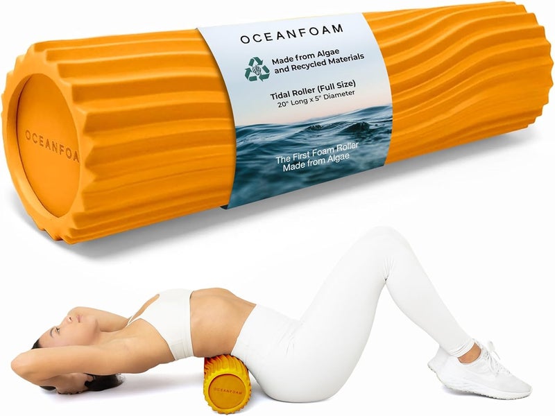 Oceanfoam رولر المد والجزر - ذهبى - رولر فوم لتدليك العضلات لآلام الظهر والتمدد - صلب ومريح بتصميم واسع ومجعد - اليوغا، الرياضة، والعافية - الحجم الكامل، 20" × 5" - Image 2